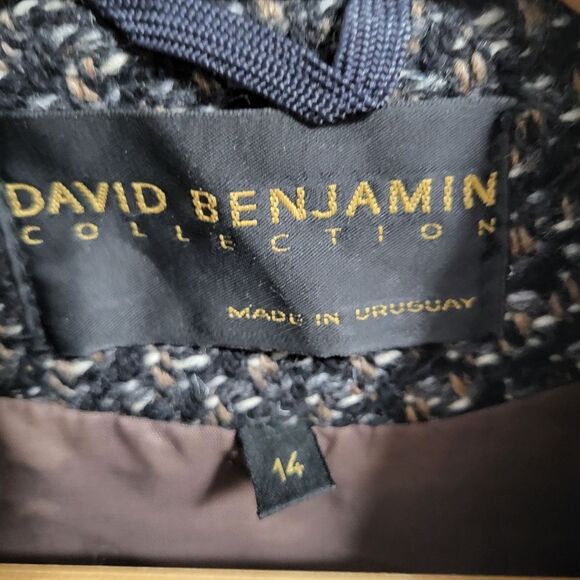 David Benjamin Vintage 80s Wool and Leather Double Breasted Tweed Coat Size 14 - Picture 2 of 10